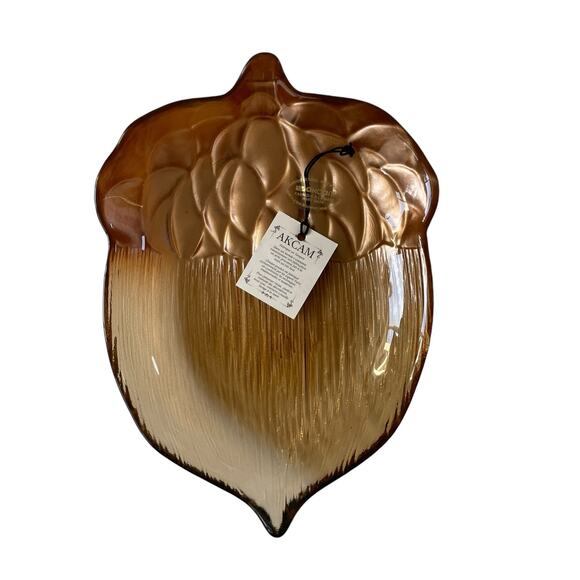 Turkish Amber Glass ACORN Dish Bowl Handmade Fall Autumn Decor by AKCAM New - Picture 4 of 16